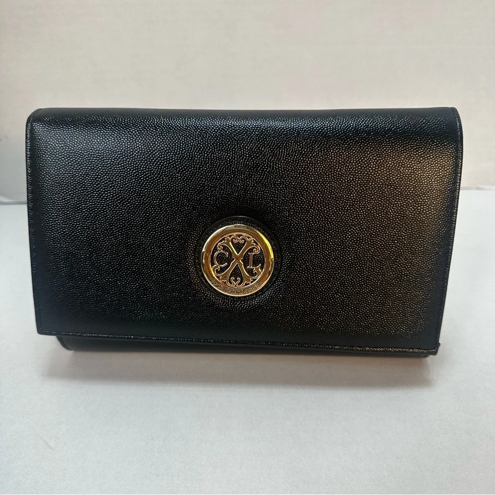 CXL By Christian Lacroix Black Paris Caviar Clutch W Detachable‎ Chain NWT